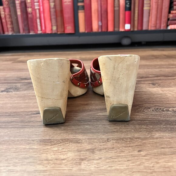 Kenneth Cole Peep Toe Wooden Wedge Clog Backless Heels Sz 9 - Picture 10 of 16